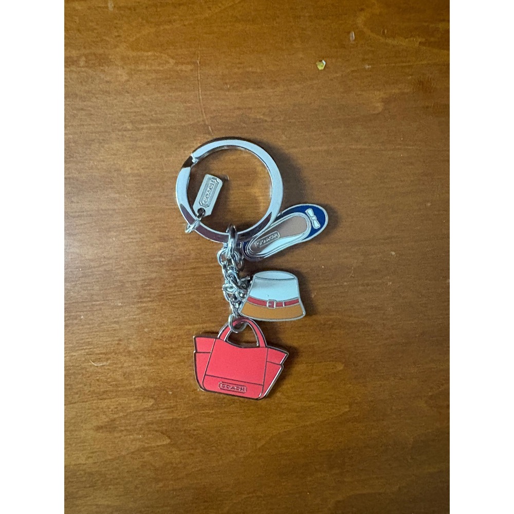 Coach Multi Charm Keychain Silver Red‎ Tote Bucket Hat Shoe Bag Charm Accessory